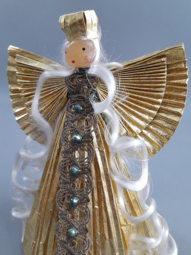 Rauschgoldengel mit Wachsgesicht Engelshaar Figur 16cm Engel Wachs Weihnacht alt - Bild 5 von 18