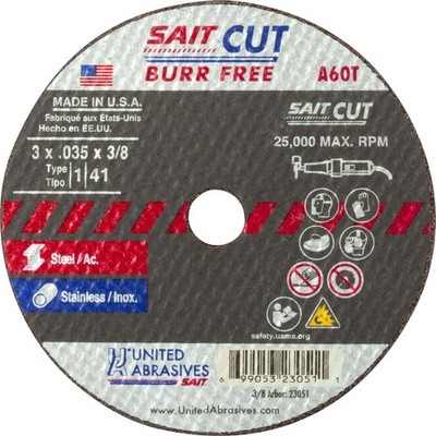 United Abrasives 23051 3x.035x3/8 A60T Burr Free High Speed Cut-off Wheel 100 pk