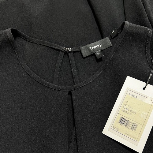 Blusa donna Theory Sarver Rosina crepe italiana spalle fredde nera taglia M nuova con etichetta - Foto 11 di 12