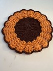 New VTG Handmade Crochet Potholder Hot Pad Orange Round 100% Cotton Halloween 5”