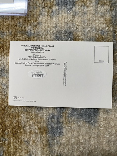 Tony LaRussa Signed Hall of Fame HOF Plaque Post Card Authentic Autograph JSA - Picture 3 of 4