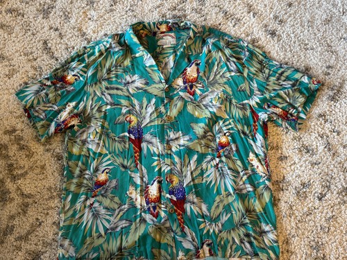 Paradise Found Hawaiihemd Herren XL Papagei Rayon Made Hawaii Tropical Vintage