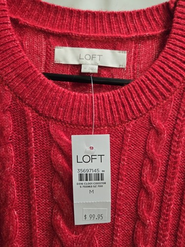 Damen Neu mit Etikett Loft rot Strick Zopfmuster Pullover Kleid Langarm Größe Medium - Bild 3 von 10