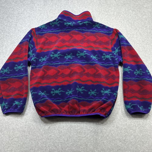 Vintage LL Bean Fleece Pullover Youth XL Red Purple Gecko Fish Aztec Snap 90s - Picture 12 of 13