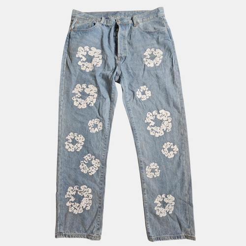 Levi's X Denim Tears 501 Cotton Wreath Jeans Light Wash Button Fly 38x32 Artsy