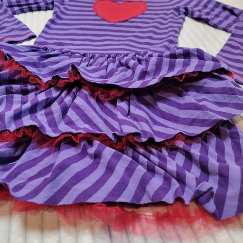 Girls Hanna Andersson Purple Red Heart Tulle Striped Ruffle Dress Tiered sz 12 - Picture 5 of 13