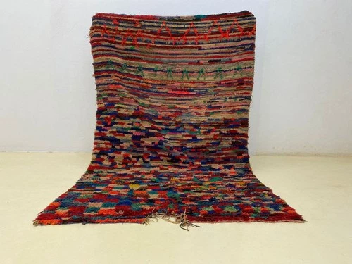 Moroccan Handmade Tribal Cotton Rug 4'x7'1 Patchwork Berber Hallway Vintage Rug