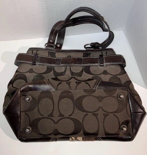 Coach Hampton Signature Carryal Women's HandbagBrownLeatherCanvas 10264 Weartear - Picture 5 of 13