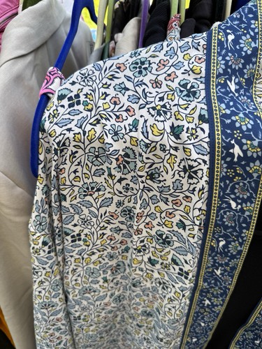 Max Studio Boho Kimono Ärmel vorne offen blau Blumen Cardigan Cover Top Größe 1X - Bild 3 von 5