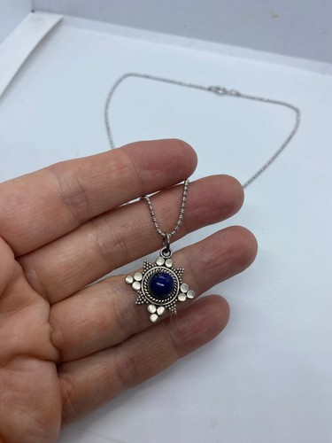Vintage 925 Sterling Silver Blue Lapis Lazuli Pendant 18 inch necklace - Bild 4 von 7