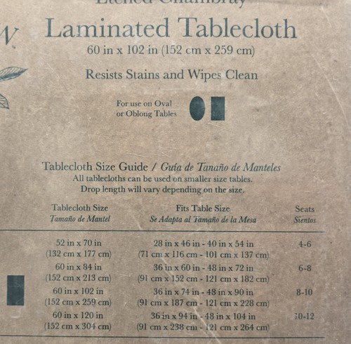 Bee & Willow 60x102 Etched Chambray Laminate Tablecloth Oblong Oval Wipe Clean - Picture 5 of 7