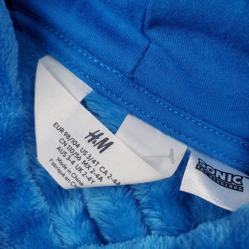 H&M Kids Sonic The Hedgehog Soft Pile Blue Hoody Size 3-4T - Picture 5 of 5
