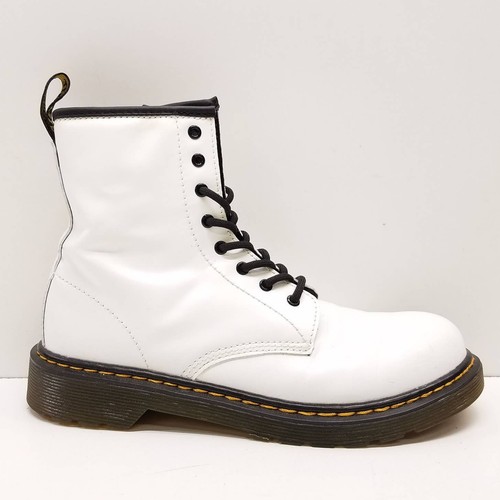 Dr Martens 1460 Y White Smooth Leather 8-Eye Combat Boots UK 4 US Youth 5 Wmns 6 - Picture 1 of 8