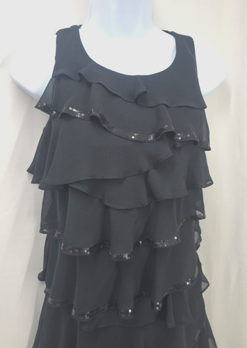 Calvin Klein Black Chiffon Tiered Dress Layered Sequince Lined Women's Petite 2P - Picture 5 of 15