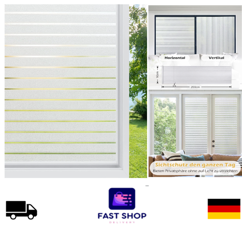 Streifenmuster Fensterfolie | Anti-UV Sichtschutz | 90x200 cm - Bild 1 von 9