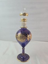 Vintage Hand Blown Glass Purple And Gold Egyptian Perfume Bottle