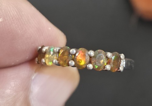 Sterling Silber/Feueropal/Labor Diamant Ring Größe 8 - Bild 6 von 6