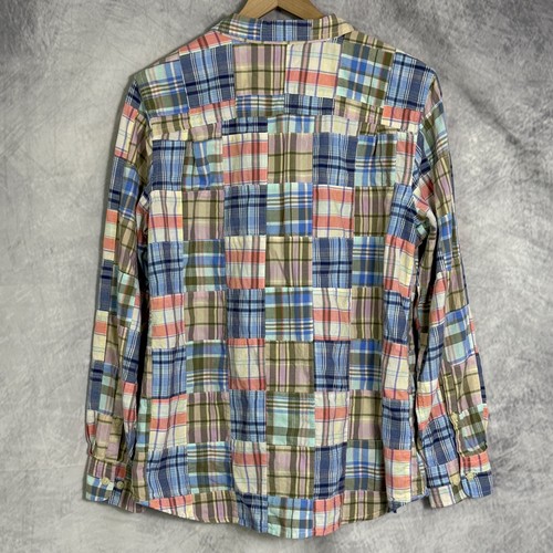 L.L.Bean Womens top L madras Plaid Patchwork Button up LS preppy beach nautical - Picture 2 of 10