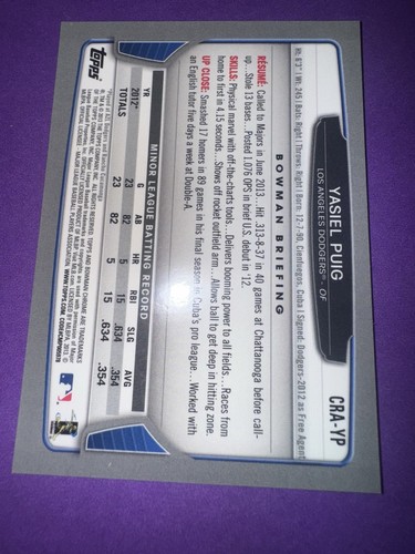 2013 Bowman Chrome Draft Rookie Autographs Yasiel Puig CRA-YP DODGERS - Picture 5 of 7