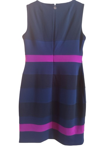 Tommy Hilfiger NWT Women's Sz 12 Scuba Crepe Navy Black Pink Color Block Dress - Picture 2 of 8