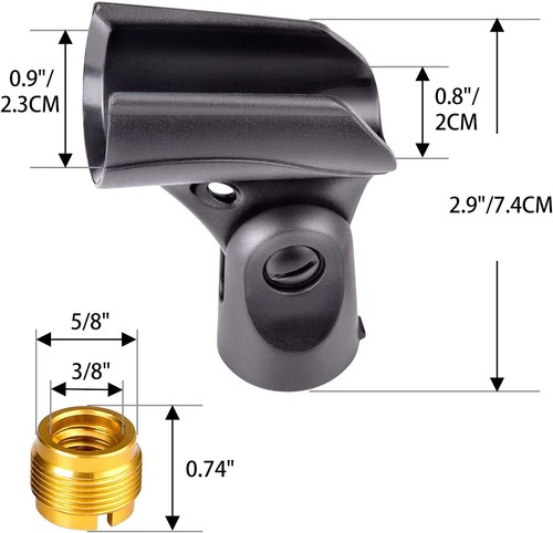 Universal Microphone Clip Holder with Nut Adapters 5/8" to 3/8"-5PCS, Black  - Picture 2 of 7