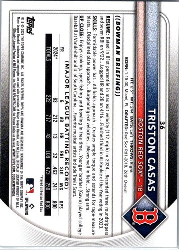 Triston Casas 2023-2025 Topps Series 1 / Bowman RC Boston Red Sox 3 Karten Lot - Bild 7 von 7