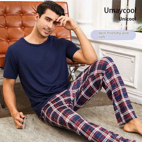 Men's short sleeve trousers pajamas set printed comfortable breathable home wear - Picture 2 of 5