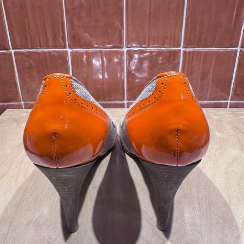 J.Crew Orange Patent Leather  Spectator 3” High Heels Size 9 Made In Italy - Picture 4 of 12
