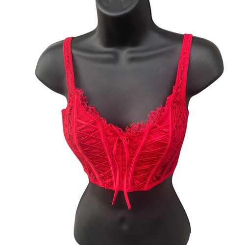 Victoria's Secret Dream Angels Bustier-Crop-Top-BH mit Schnürung rot Spitze XS - Bild 2 von 14