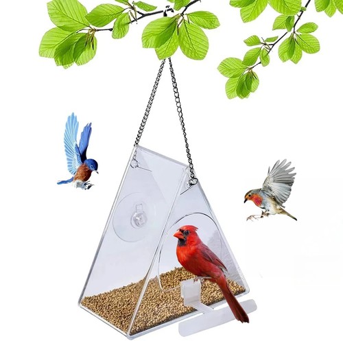 Hanging Bird Feeder, Clear Acrylic Window Birdfeeder with Chains, Squirrel Pr...
