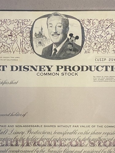 Framed Walt Disney Productions Common Stock Certificate - 1988 - Picture 2 of 3