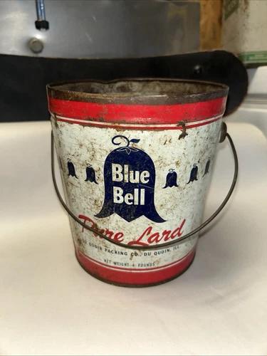 RARE Vintage 4 lbs Metal Tin  ~Blue Bell~ Pure Lard Can