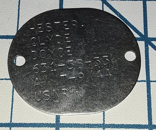 Orig WW2 Named DOG TAG 1944 WWII Vintage Badge Dogtag US Navy Reserve Military