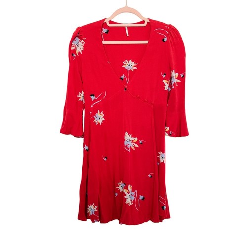 Vestido Babydoll Free People Mujer Talla XS Rojo Floral Mini Boho Festival Romántico - Imagen 3 de 8