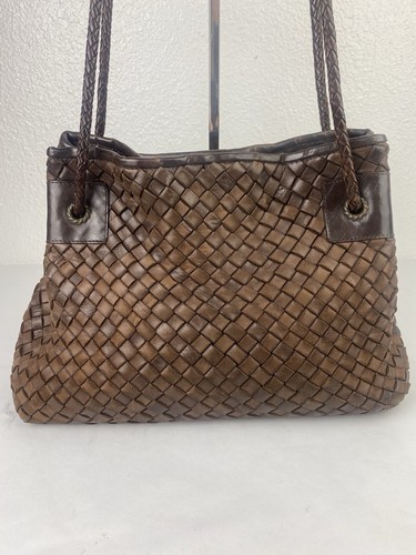 Falor Firenze Womens Large Brown Leather Woven Tote Shoulder Bag Purse - Picture 2 of 19