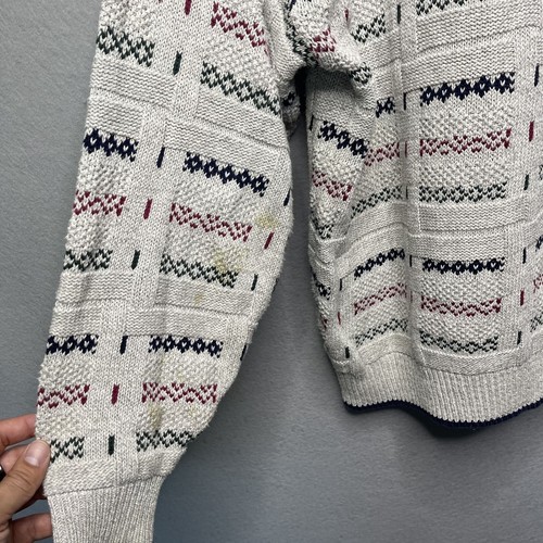 Vintage Van Heusen Textured Knit Sweater Geometric Pattern Gray Multicolor XL - Picture 9 of 11
