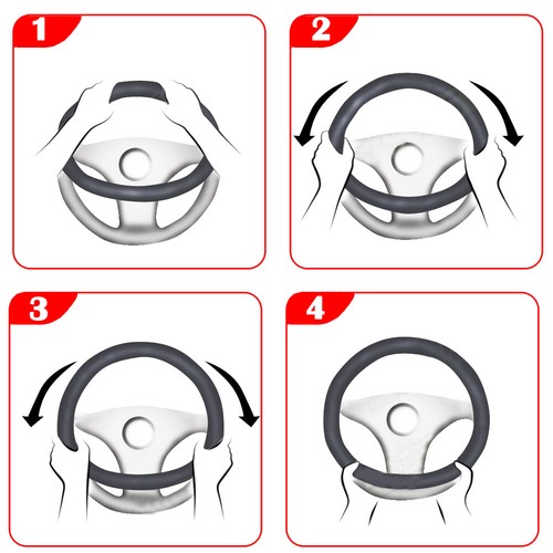 PU Leather Car Steering Wheel Covers Anti-slip Protector Accessories 15''/38cm - Foto 5 di 12