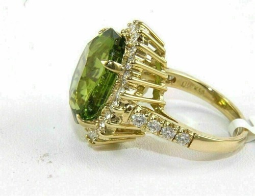 7.54 Ct Oval Cut Natural Peridot Diamond Ring of Wife 14K Yellow Gold - Picture 5 of 8