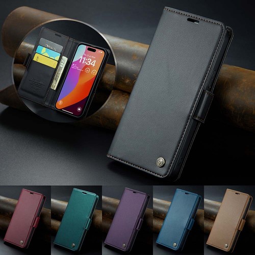 For iPhone 15 14 13 Pro Max PU-Leather Flip Magnetic Case Pure Simplicity Cover - Picture 2 of 27