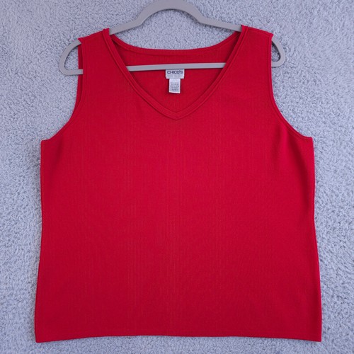 Chicos Tank Top Womens 3 US XL Red V Neck Sleeveless Knit Shirt Nylon Blend