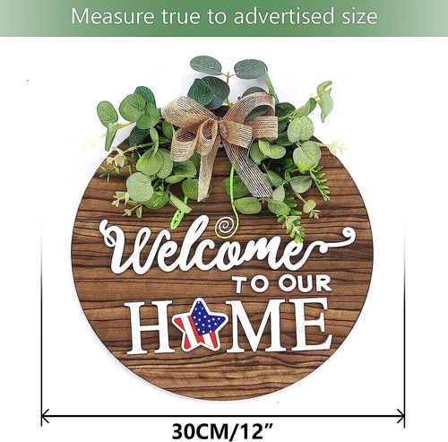 Interchangeable Seasonal Welcome Sign Front Door Decoration, Rustic round Wood W - Picture 3 of 12