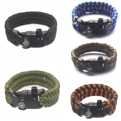 Feuerstarter Paracord Universal Armband Kompass Pfeife Survival in schwarz