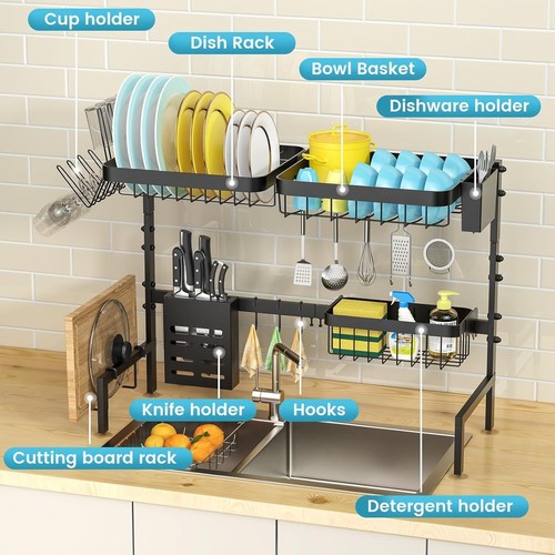 Adjustable Length Over The Sink Dish Drying Rack for Kitchen Sink Organizer US - Picture 6 of 10