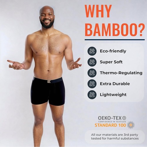 Men Bamboo Boxer Shorts Breathable Moisture Wicking Underwear 3 Pack and 6 Pack - Picture 15 of 25