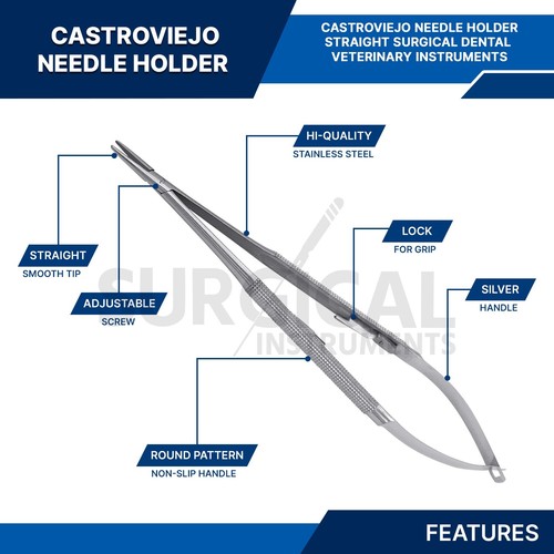 Castroviejo Needle Holder Surgical Dental 4.5" Straight Plain Tip German Grade - Picture 3 of 8