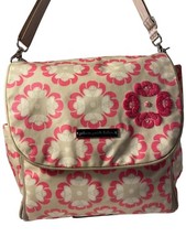 Petunia Pickle Bottom Diaper Bag/Backpack Hot Pink/Beige Canvas Vinyl Coated