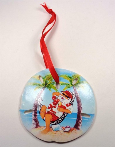 SANTA HAWAIANA NÁUTICA EN UNA HAMACA DÓLAR DE ARENA ÁRBOL DE NAVIDAD ADORNO DE VACACIONES - Imagen 2 de 3