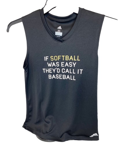 Adidas Softball Womens Size XSMALL V-Neck Print Graphic Tank Top Black❤️