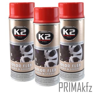 2x K2 COLOR FLEX Sprühfolie Autofolie Felgenfolie Rot Spraydose 400ml L343CE