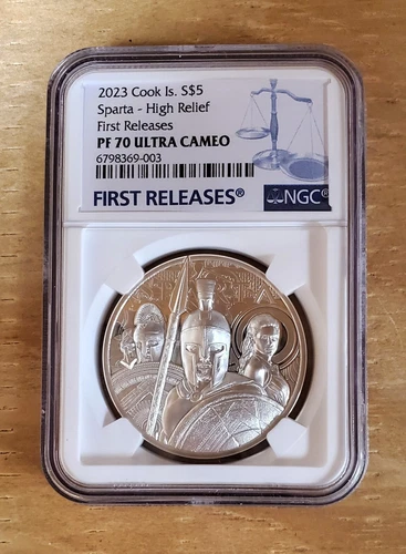 1oz 2023 Cook Islands $5 Silver Sparta Proof w/OGP NGC PF70 First Releases